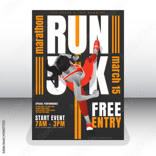 run 5 k marathon poster template 