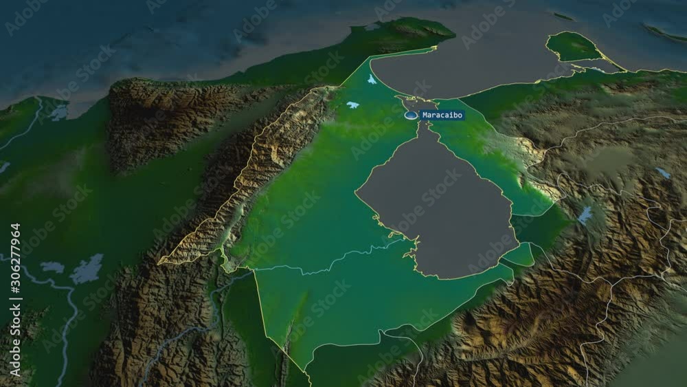 Zulia - state of Venezuela with its capital zoomed on the physical map ...