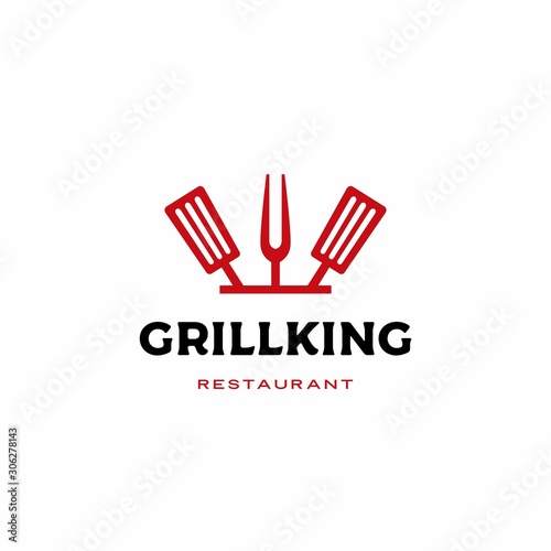chef kitchen grill king spatula fork logo vector icon illustration
