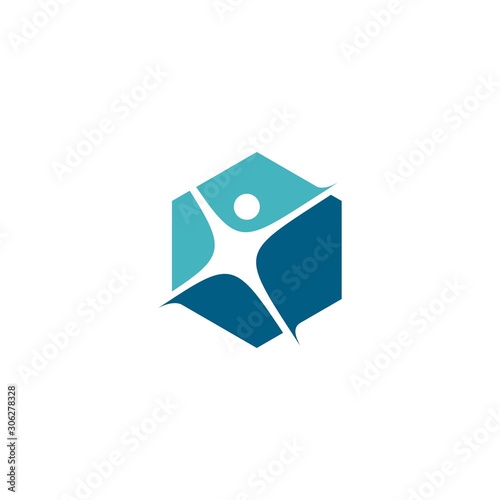 human hexagon hexagonal logo vector icon illustration