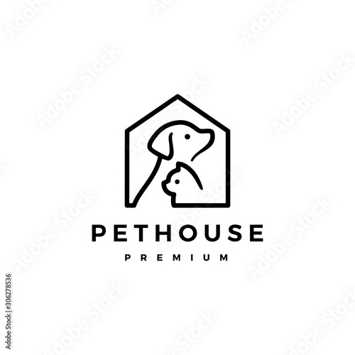 dog cat pet house home logo vector icon illustration