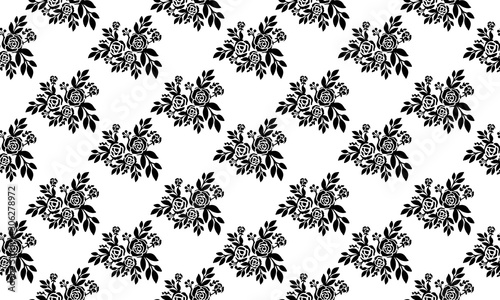 Beautiful black and white seamless floral pattern  flower leaves design.