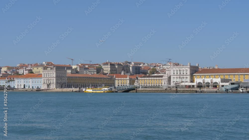 commerce square lisbon view from boat in river tagus 4k commerce square lisbon view from boat in river tagus 4k
