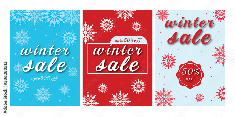 Winter sale vector poster design set with sale text Winter sale vector poster design set with sale text