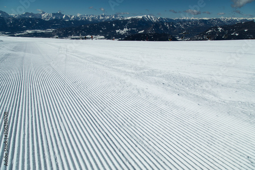 View of mountains and ski slopes