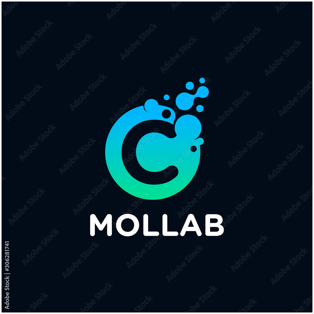 Fototapeta premium initial Letter C with molecule element. Lab Logo Design concept. Design Vector with Dots and Bubbles. perfect for technology, digital, software, network and science brand. - vector