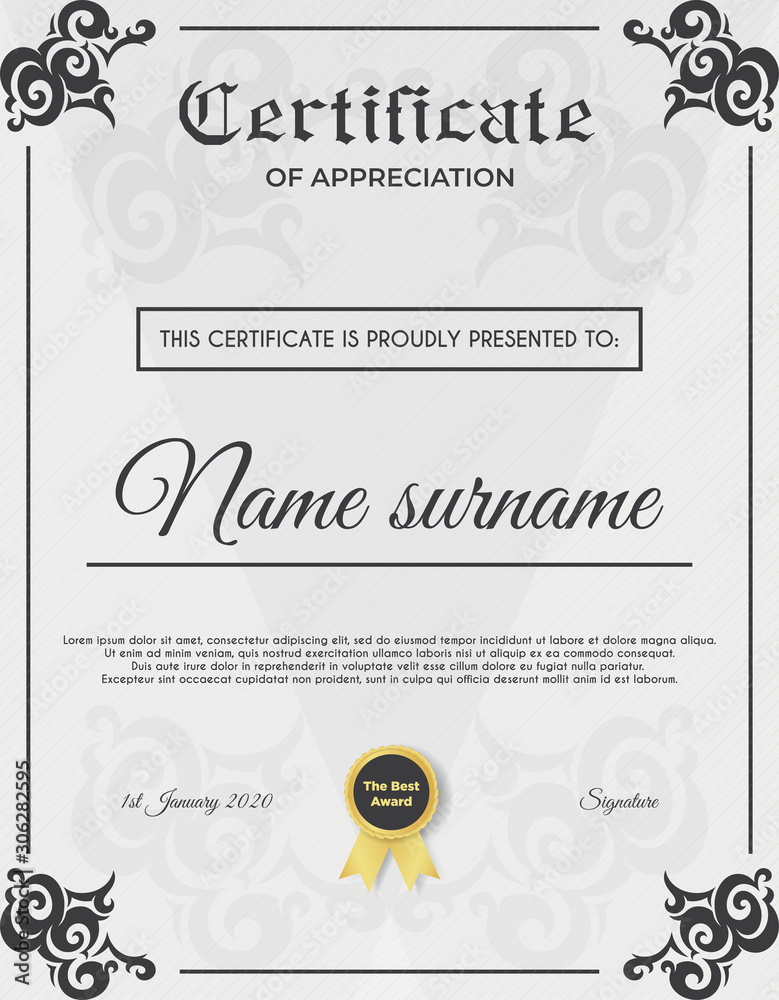 Certificate template with luxury and modern pattern suitable for diploma, conference, and honour. Vector illustration image Certificate template with luxury and modern pattern suitable for diploma, conference, and honour. Vector illustration image