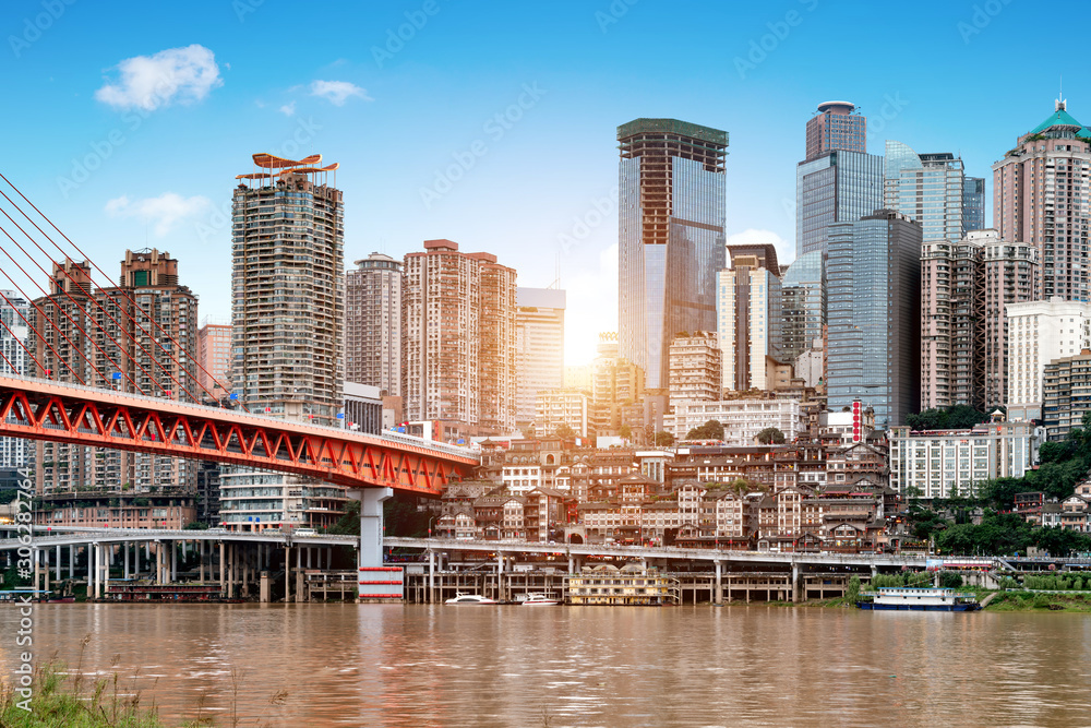 Naklejka premium Chongqing cityscape and skyscrapers