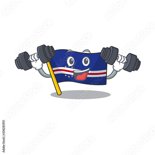 Fitness exercise flag cape verde cartoon character holding barbells