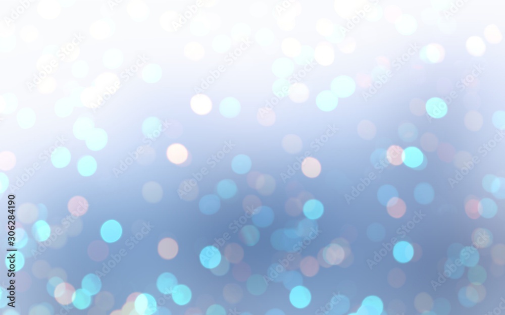 Winter glitter blue blurred background. Christmas bokeh texture. New year glare template. Magical shimmer pattern.