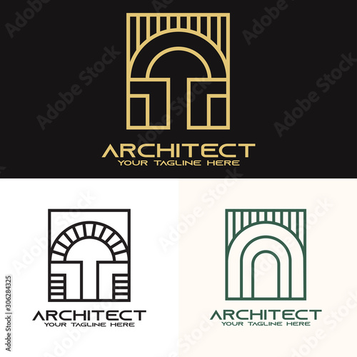 Architect logo. Antique arch in a square logo template. unique arch vector design. luxury construction logotype - Vector