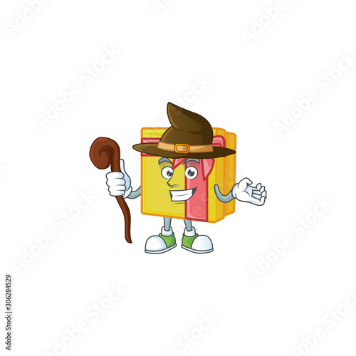 Happy Halloween Witch yellow gift box cartoon character style