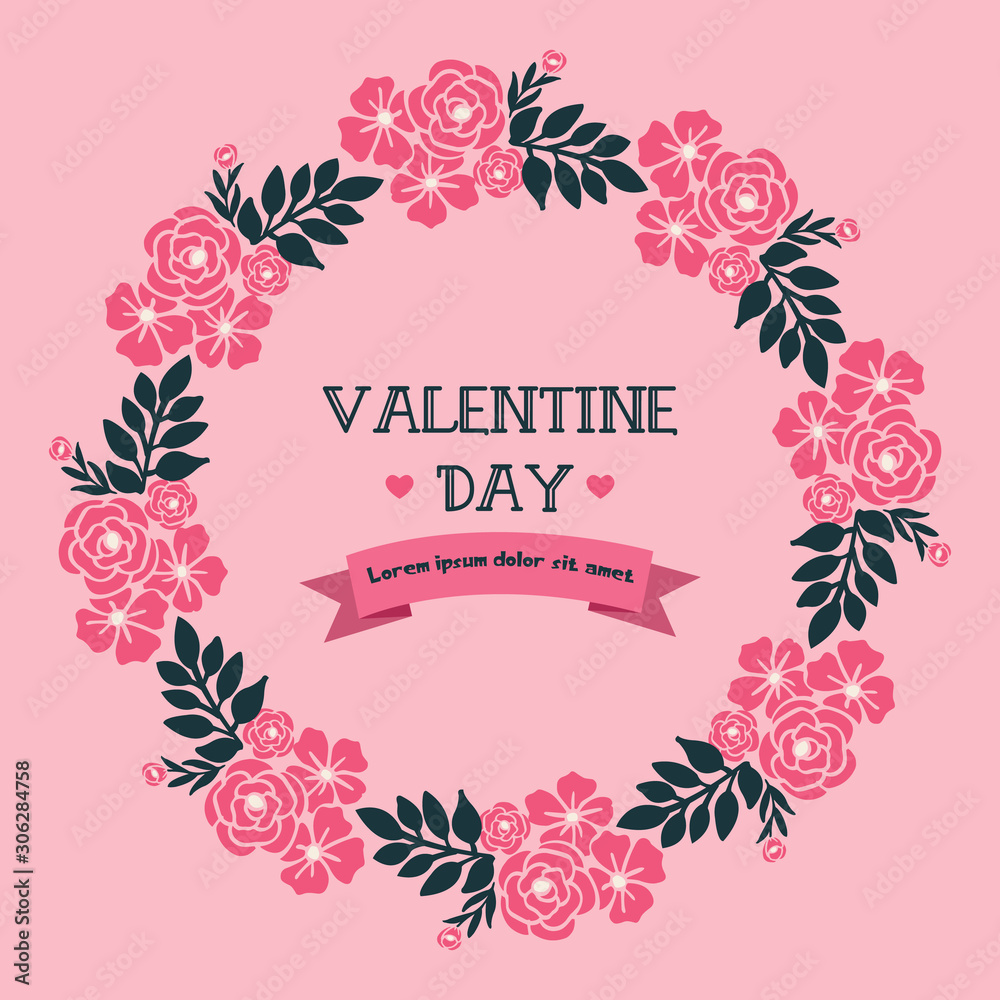 Cute pink flower frame, for valentine day card style. Vector
