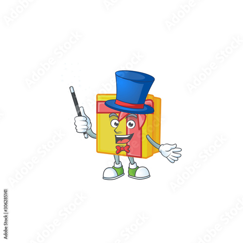 Cartoon character of yellow gift box Magician style