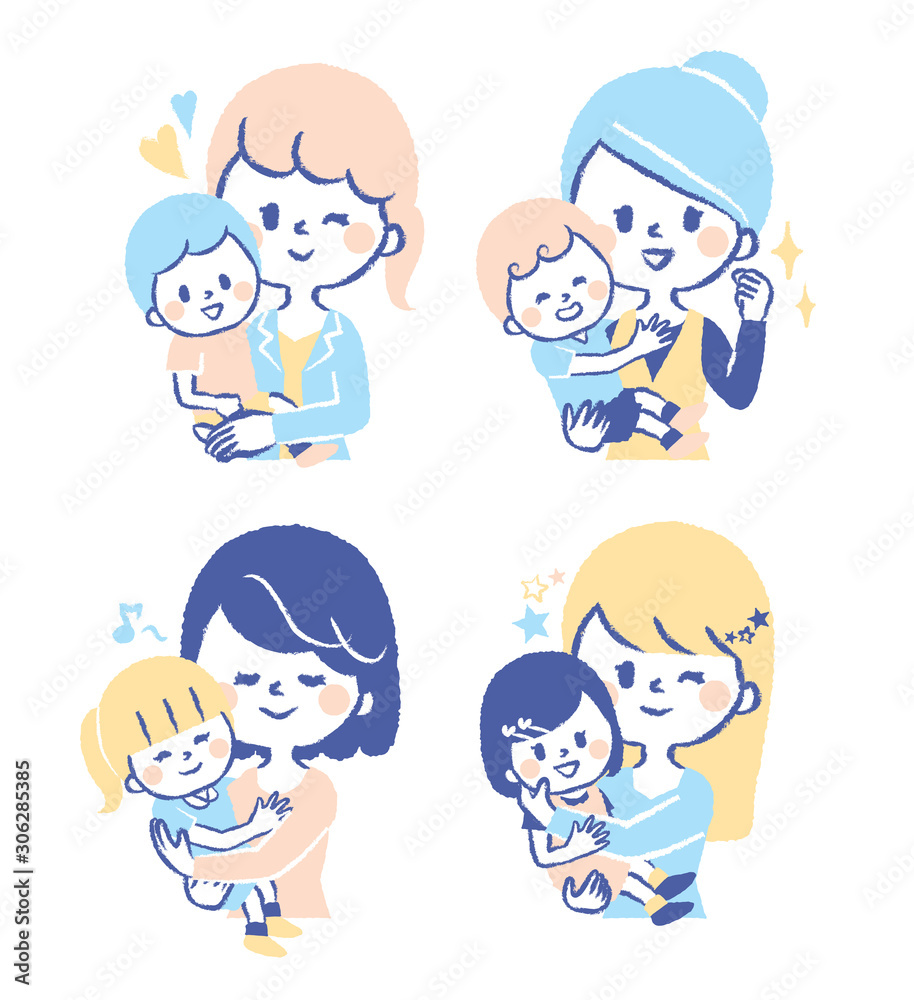 Illustration of mother raising child Illustration of mother raising child