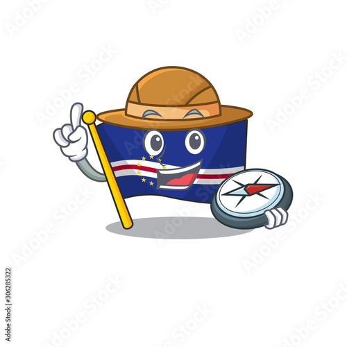 Explorer flag cape verde cartoon character holding a compass