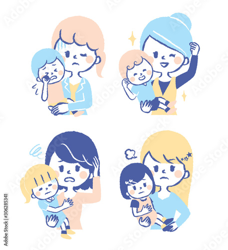 Illustration of mother raising child