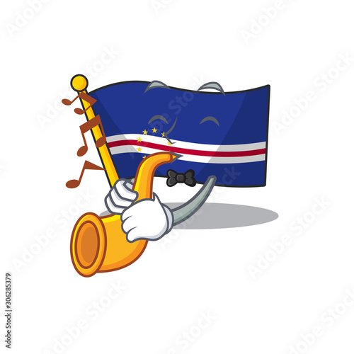 Supper cool flag cape verde cartoon character performance with trumpet