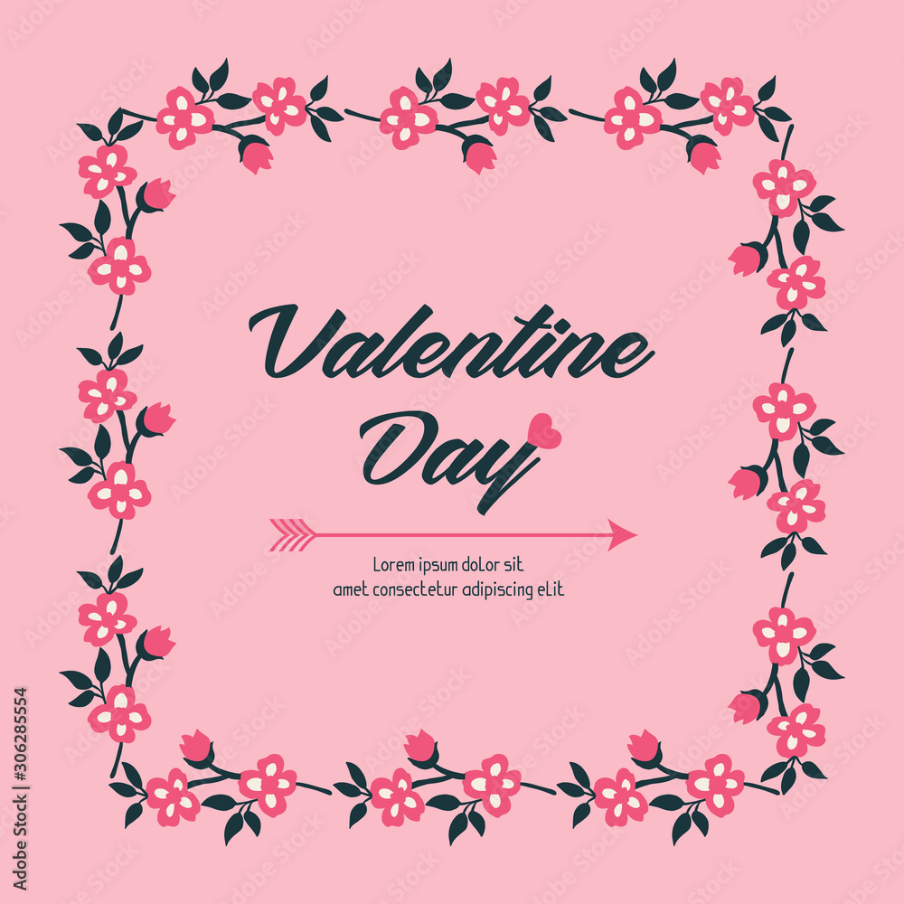 Decoration template valentine day, with plant texture of pink flower frame. Vector