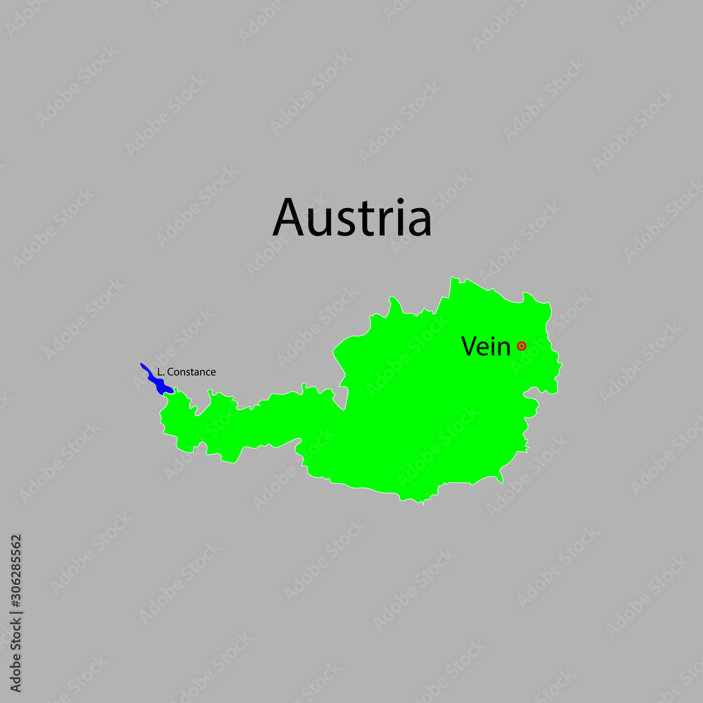 Austria map with location of Vienna and Lake Constance sign eps ten