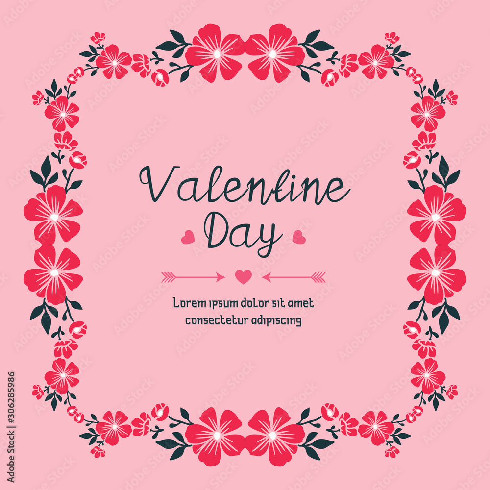 Card or poster for valentine day, with ornate wallpaper of pink flower frame. Vector