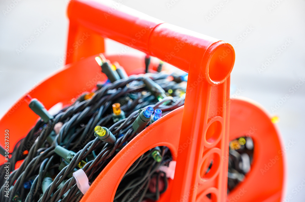 stringed Christmas lights in storage on spool stringed Christmas lights in storage on spool