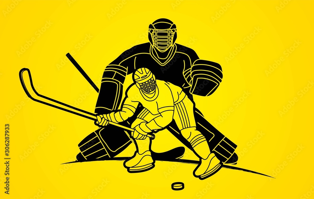 Ice Hockey players action cartoon sport graphic vector.