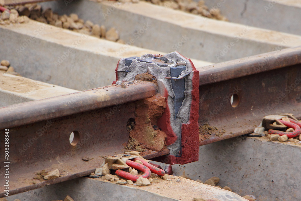 Rail welding modern technology, repaired welded rail on concrete ...