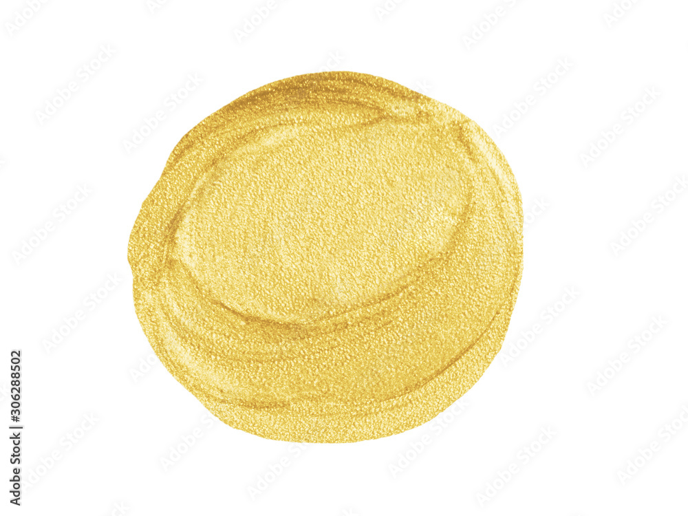 Gold paint circle dot isolated on white background. Golden round brush stroke texture. Metallic makeup swatch Gold paint circle dot isolated on white background. Golden round brush stroke texture. Metallic makeup swatch