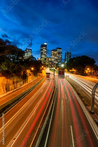Photography Trails of car at night at Sydney city