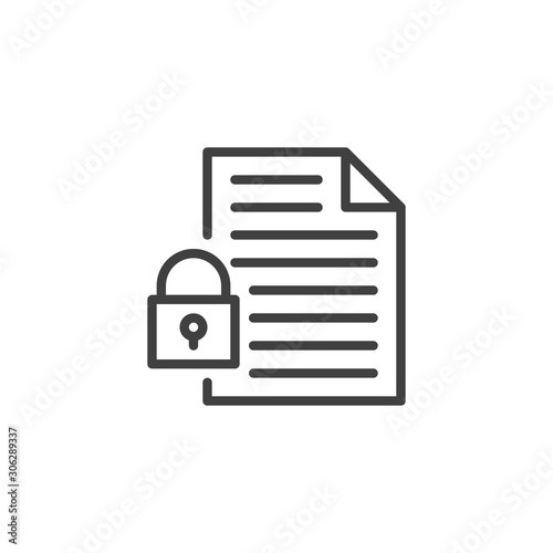 Document file security line icon. linear style sign for mobile concept and web design. Document with lock outline vector icon. Data protection symbol, logo illustration. Vector graphics
