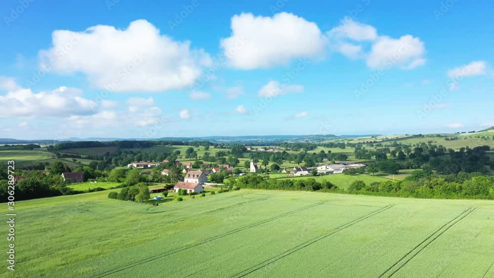 Le village de Cuncy-les-Varzy au milieu de la campagne	