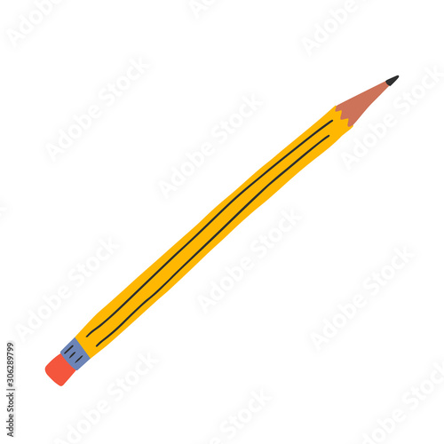 Yellow pencil doodle. Hand drawn illustration. Tool for design and drawing. Vector clip art, good as icon or logo
