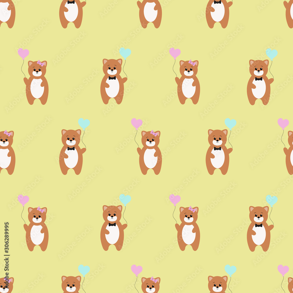 Seamless pattern with cute bear and balloons. Vector illustration.
