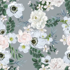Fotobehang Grijs patronen Witte jasmijnbloemen op witte achtergrond  © Amazing 