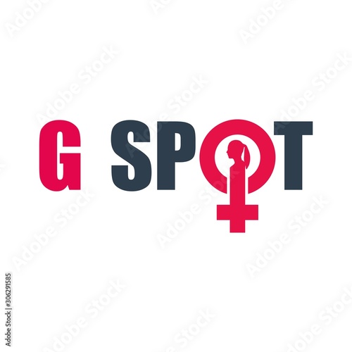 Metaphor of exploring female sexuality. Spot-g erogenous zone emblem. Female sign icon. Silhouette of woman head