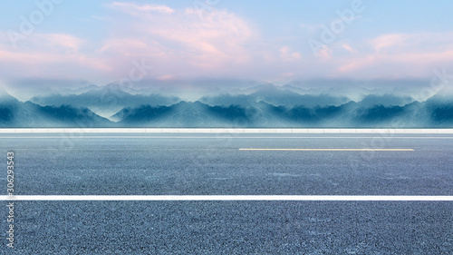 Seaside highway, distant mountain as the background material for the car advertisement.