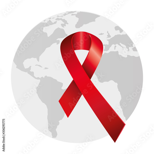 aids day awareness ribbon with planet earth vector illustration design