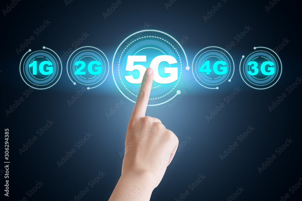 5G development concept creative diagram, high-speed wireless mobile data.