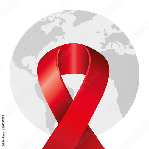 aids day awareness ribbon with planet earth vector illustration design