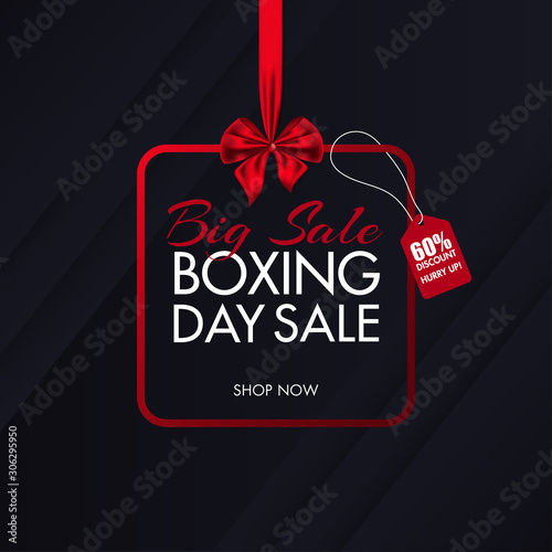 Big Sale poster design with 60% discount offer on black overlapping paper background for Boxing Day.