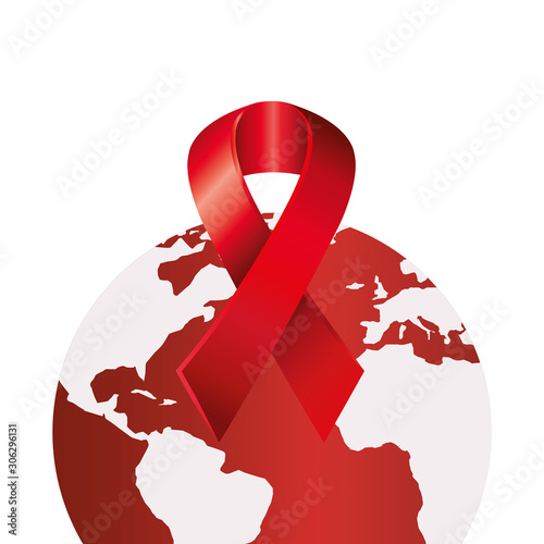 aids day awareness ribbon with planet earth vector illustration design