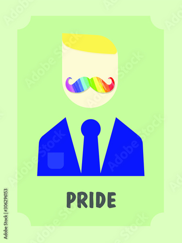 male blonde with moustache painted with the colors of an LGBT community rainbow