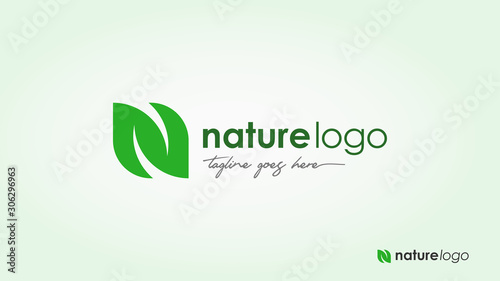 Green Nature Logo. Leaf icon letter N Vector Logo Design Template Element