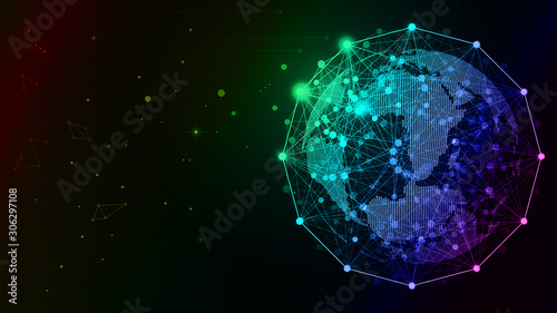 Dot and line links to build colorful digital sphere, the world network technology big data, globalization, internationalization, science and technology concepts