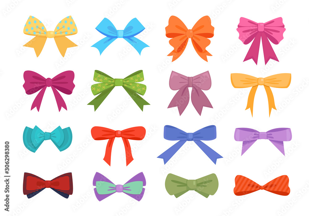 Gift bows colorful flat vector illustrations set