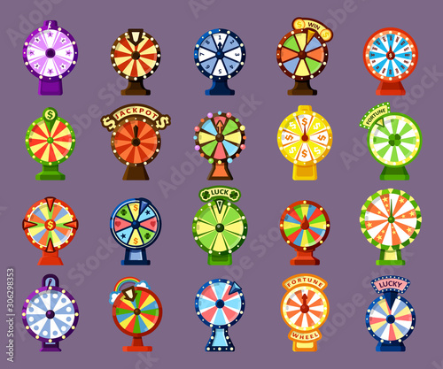 Lucky wheels flat vector color icons set