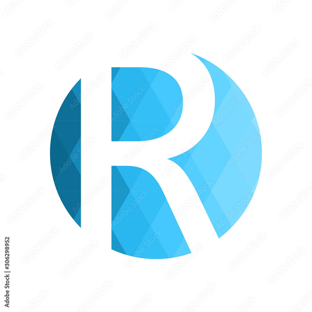 Letter R logo. Blue low poly concept. Flat Vector illustration Letter R logo. Blue low poly concept. Flat Vector illustration