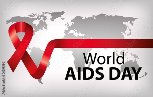 poster of world aids day with ribbon vector illustration design