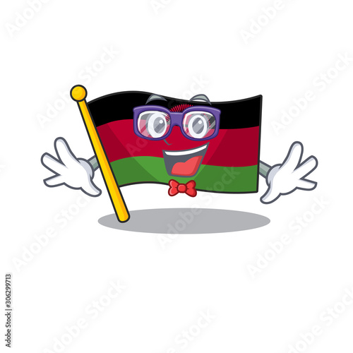 Super Funny Geek smart flag malawi mascot cartoon style